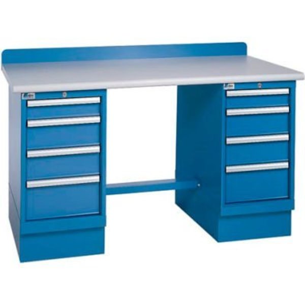 Lista International Technical Workbench w/4 Drawer Cabinets, Plastic Laminate Top - Blue XSTB61-60PT/BB